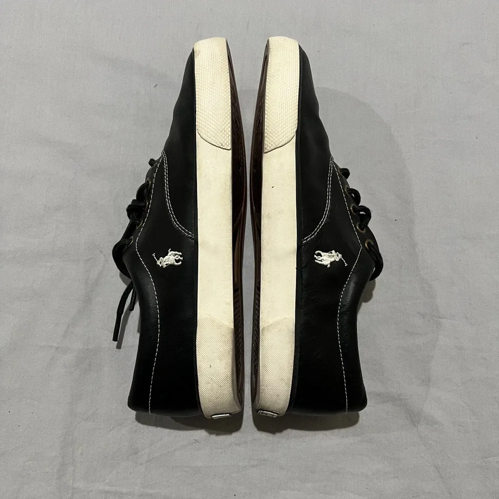 Polo Ralph Lauren Mens Vaughn Black Leather Lifestyle Shoes White Pony Logo 9.5D